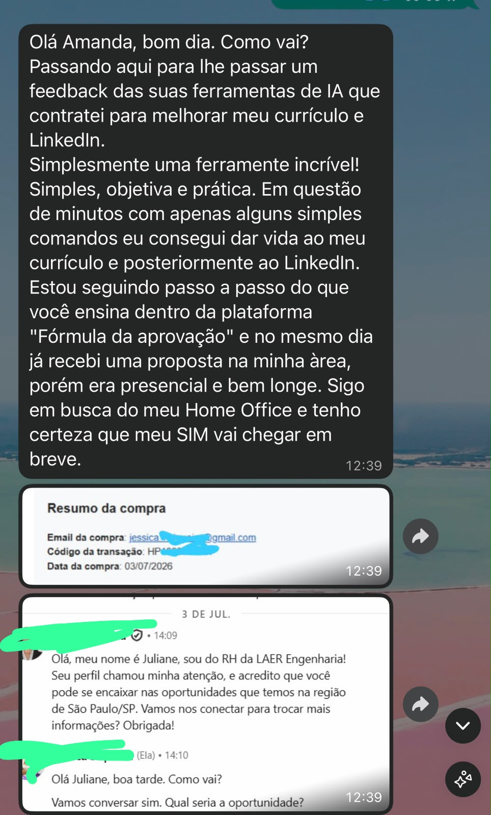 Depoimento de proposta recebida pelo LinkedIn